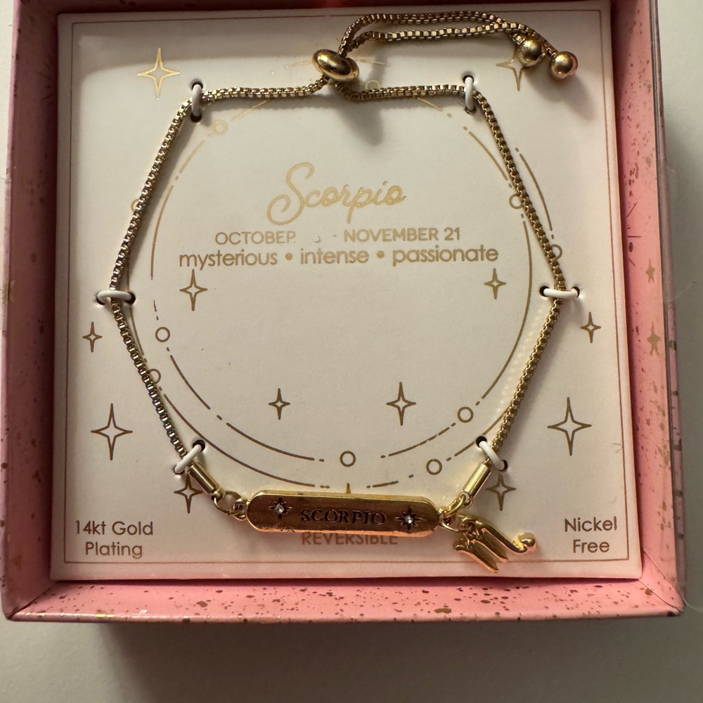 14k Gold Plated Scorpio Zodiac Pendant Adjustable Bracelet